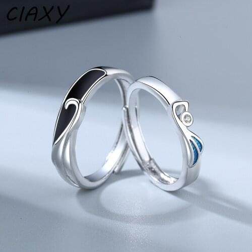 CIAXY 925 Sterling Silver Enamel Phoenix Rings for Couple Fashion Adjustable Ring Valentines Day Creative Jewelry Gift