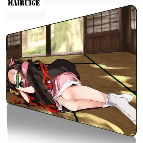 Large Size Mouse Pad Black Lock Edge Cartoon Sexy Cute Girl Nezuko Laptop PC Table Mat Anime Demon Slayer Non-slip Universal