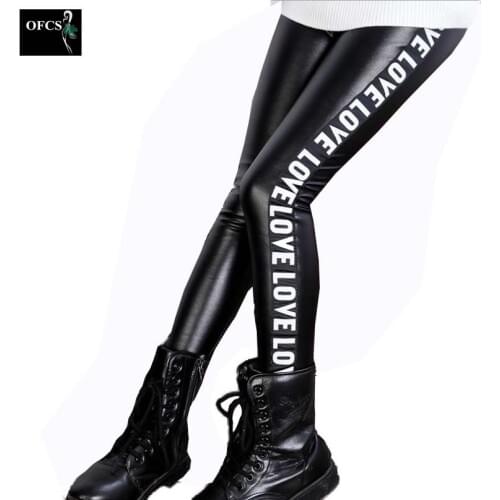 New Baby Girls Leather Pants High Quality Elastic Waist Skinny Legging For Girls Spring Kids Girls Trousers kids Letter Leggings