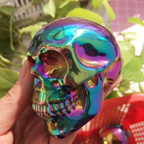 Colorful Electroplated Skull Dazzling Carved Aura Skeleton Skull For Decoration