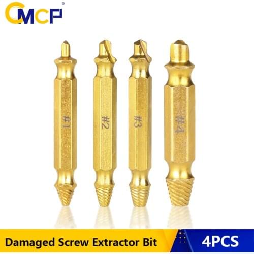4pcs 1# 2# 3# 4# Damaged Screw Extractor Drill Bits Guide Set Titanium Coated Screw Remover Tool HSS Broken Screw Extractor