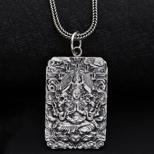 New Buddha Men Pendant 990 Sterling silver Ethnic Blessing Lucky Patron Saint Necklace Pendant Gift Fine Jewelry for Men Women
