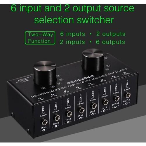 KYYSLB B027 6 In 2 Out Audio Source Signal Selection Switcher Headphone Speaker Switcher Two-way Switch 2 In 6 Out No Loss