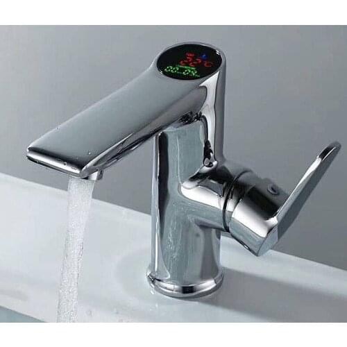 LED temperature and digital display faucet Solid brass chrome basin tap Water Power bathroom faucets