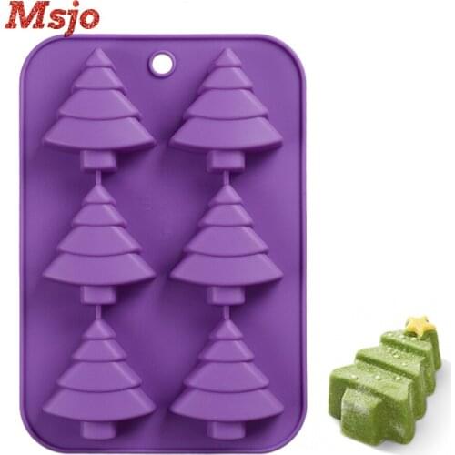 MSJO 6 Holes Christmas Tree Silicone Cake Mold Soap/Baking Mold Fondant Cake Decorating Tools Confectionery Chocolate Design