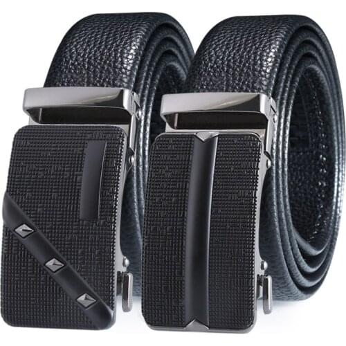 Male Belt High Quality Durable Leather Alloy Automatic Buckle Succinct Pattern Black Belt For Men Free Shipping