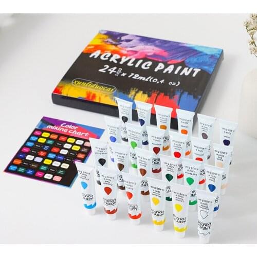 Acrylic Paints Set 24 Colors Professional Brush Set 12ml Tubes Artist Drawing Painting Pigment Hand Painted Wall Paint DIY