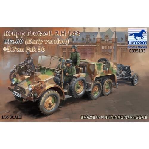 BRONCO CB35133 1/35 Krupp Protze L2H143 Kfz.69 (Early Version) + 3.7cm Pak 36 - Scale Model Kit