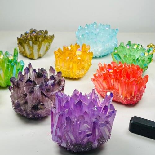 Natural Electroplating Double Color Crystal Quartz Cluster Meditation Healing Home Decoration Chakra Reiki