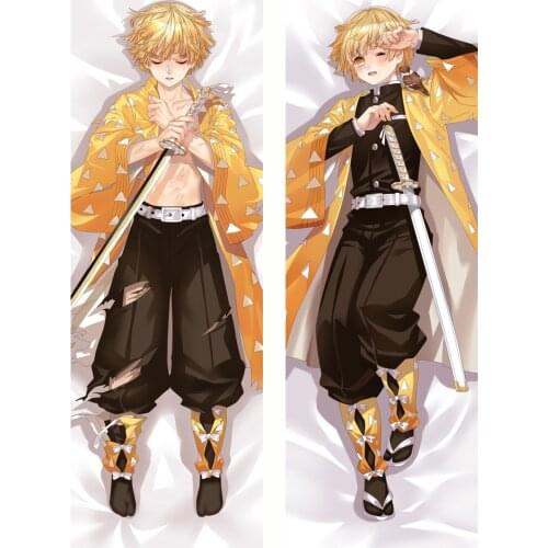 Demon Slayer Kimetsu no Yaiba Body Pillow Case Male Agatsuma Zenitsu Costume Peachskin Anime Hugging Pillow Cover