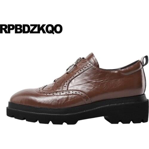 Brogue high quality ladies designer shoes women luxury 2019 black round toe genuine leather shallow chinese platform brown china