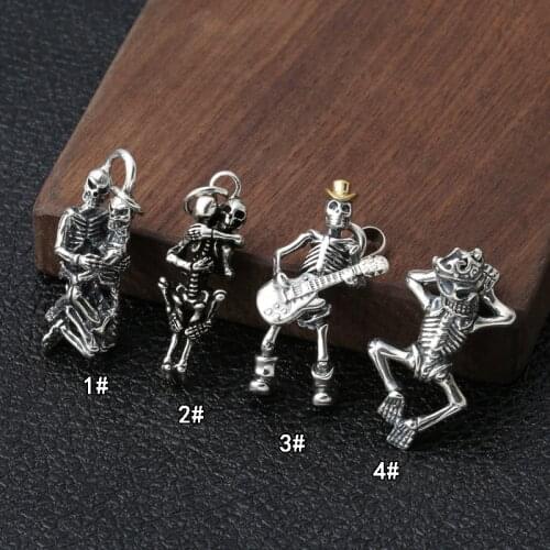 Emith Fla 925 Sterling Silver Necklace Pendants for Women And Men Fashion Jewelry Ethnic Vintage Skull Design Pendants Punk Rock