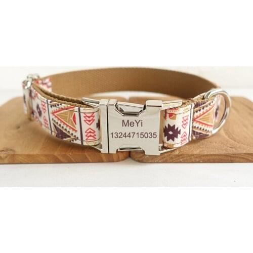 Personalized Dog Collar in a Brown Bohemia with Laser Engraved Buckle ID Dog Collar Personalization
