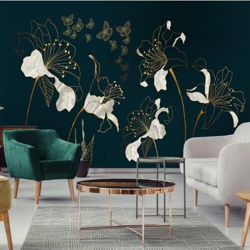 Custom 3D Photo Wallpaper For Living Room Bedroom Modern Luxury Golden Relief Flower Butterfly Art Wall Murals Wallpaper Decor