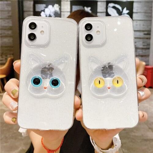 3D Cute Cartoon Animal Cat Eyes Clear Soft Phone Case For iphone 11 12 Pro Max Back Cover For iphone X XR XS Max 6 6S 7 8 Plus