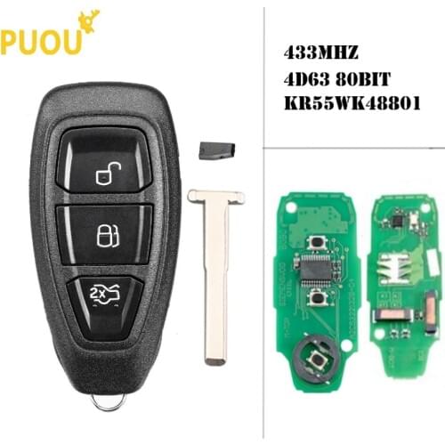 3 button 433/434Mhz 4D63 80Bit Chip For Ford KR55WK48801 Smart Remote Key Keyless For Ford focus C-Max Mondeo Kuga Fiesta B-Max