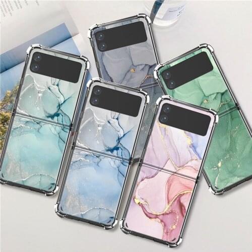 Luxury Case For Samsung Galaxy Z Flip 3 5G Funda Z Flip3 Clear PC Hard Shockproof Back Phone Coque Shell Granite Marble