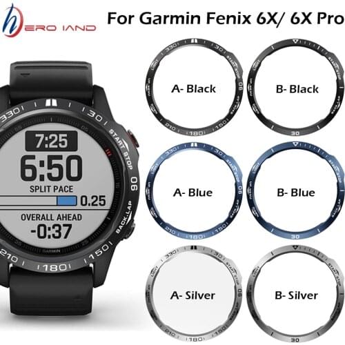 For Garmin fenix 6X/6X Pro/6X Sapphire Watch Bezel Ring Stainless Steel Sculptured Time Units Adhesive Anti-scratch Cover Rings