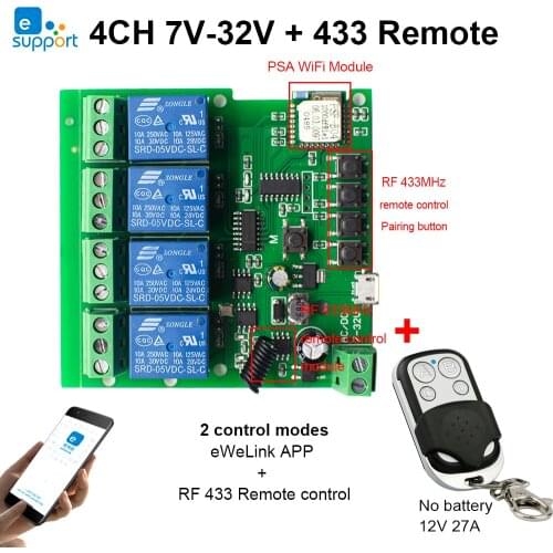 Smart Zigbee Switch 4 Channel Module With RF433 Zigbee Switch 5-32V DIY Work with Alexa Smartthing eWelink APP Remote Control