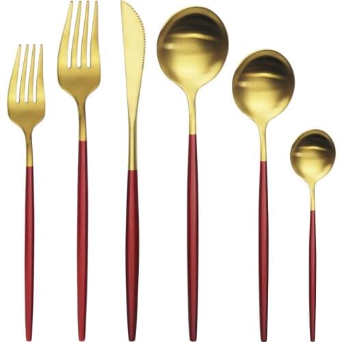 Now Matte Red Gold Cutlery Set Stainless Steel Tableware Knives Fork Dessert Spoon Dinnerware Flatware Home Party Silverware Set
