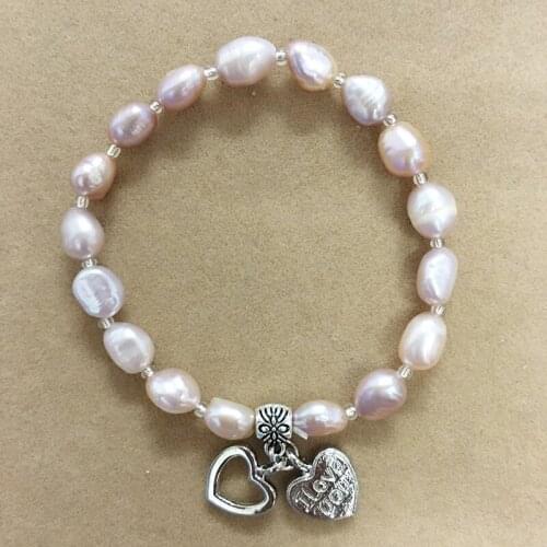 Top fashion pearl bracelet made of 100% NATURE FRESHWATER PEARL BRACELET- BAROQUE shape PEARL, with double heart hanger
