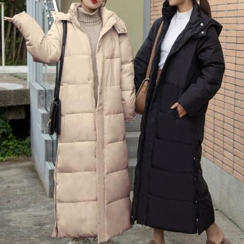 Solid Color New Long Cotton-padded Hooded Coats Plus Size Winter Warm Loose Style Coat Female X-Long Thick Winter Clothes