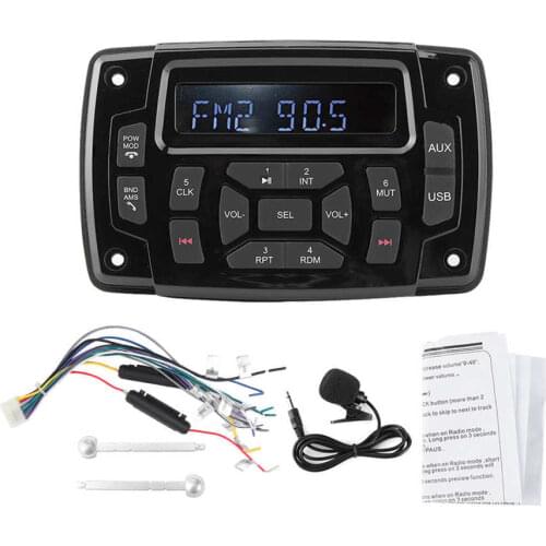 Waterproof Marine Boat Yacht Bluetooth Stereo Radio Receiver 12V MP3 Player with Front USB Input Am/FM Audio Source Aux Input