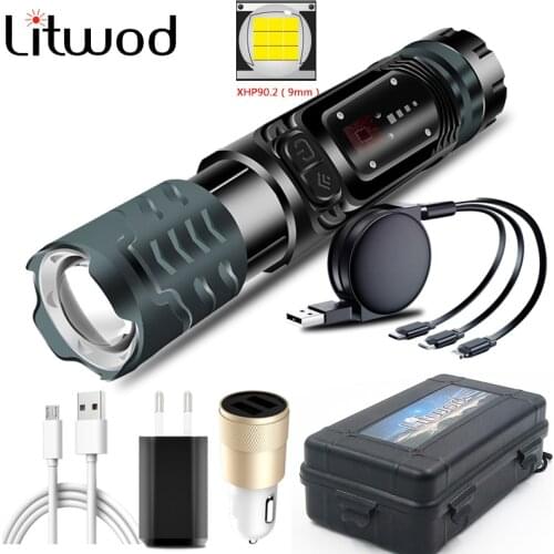 XHP90.2 9-core COB High Quality Led Flashlight USB Rechargeable Powerbank 18650 26650 Battery Torch Lantern Zoomable Aluminum