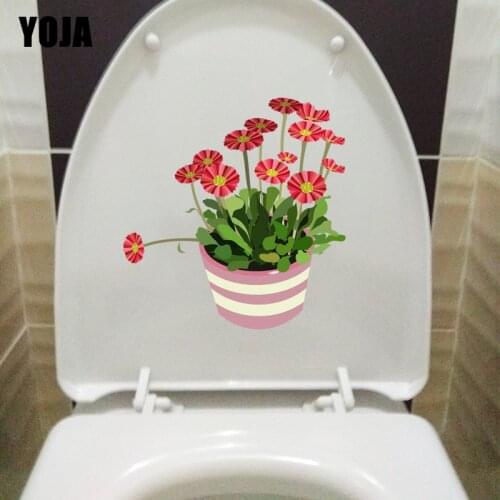 YOJA 20*20.8CM Red Flower Pot Cartoon Room Decoration Wall Decal Home Toilet Seat Stickers T1-0437
