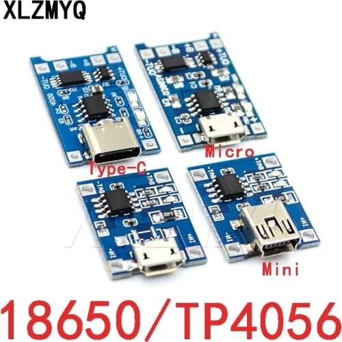 5pcs 5V 1A Micro USB 18650 type-c Lithium Battery Charging Board Charger Module+Protection Dual Functions TP4056 18650 Li-ion