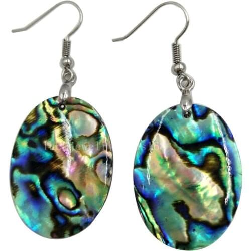 Free Shipping Women Fashion Jewelry New Zealand Abalone Shell Oval Women Bead Dangle Earrings Pair C5805