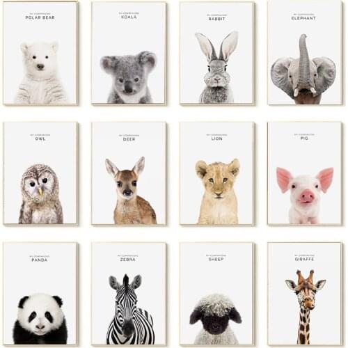 Animal Canvas Painting Poster Waterproof Ink Canvas Printings Girl Bedroom Decoration Modern Bear Pig Lion Posters Home Decor