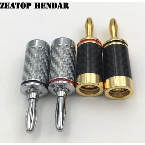 10Pcs New Gold / Silver Plated Carbon Fiber Plug HIFI Speaker Screw Lock 4mm Banana Male Terminal Jack Audio DIY Cable Connector
