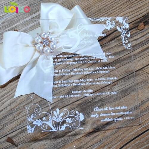 10pcs wedding favor laser cut acrylic wedding invitation card colorful printing cheap price chinese invitations with box