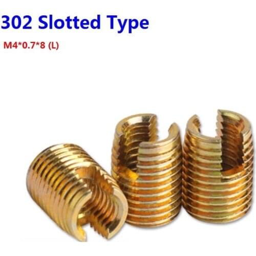 100PCS/LOT M4 Galvanized Self Tapping Insert Screw Bushing 302 Slotted Type Wire Thread Insert Nut Repair Screws M4*0.7*8 (L)