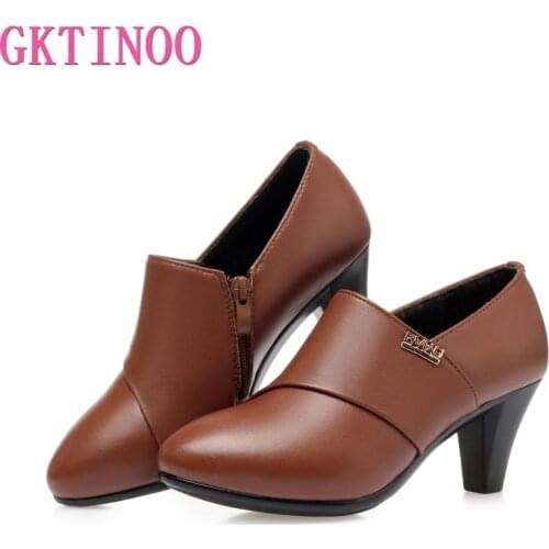 GKTINOO 2021 Fashion Shoes Women Autumn New Genuine Leather Female Office Shoes High Heels Shoes For Women