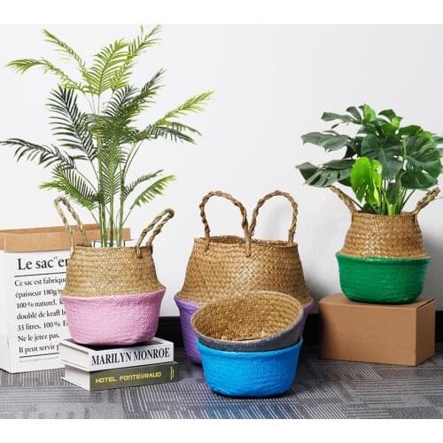 3 Style Seagrass Flower Vase Flower Pot Basket Straw Rattan Plant Storage Pot Garden Planter Home Handmade Basket Tabletop Vase