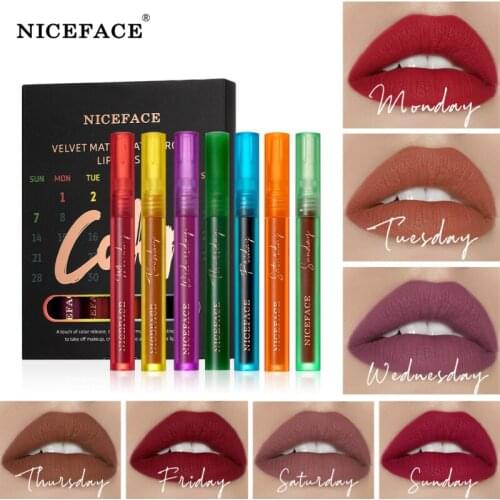 7Pcs/box Niceface Natural Lip Gloss Moisturizing Long Lasting No Fading Non-stick Cup Sexy Silky Velvet Matte Lip Makeup TSLM1
