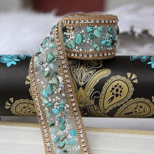 Diy Wedding dress accessories fabric applique patches Crystal Rhinestone Pearl Beaded Lace Trim Iron on or Sew on 3.5cm Width