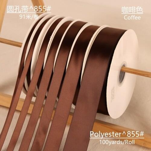 100yards/roll) Coffee Single Face Satin Ribbon Wholesale Gift Wrapping Christmas High Quality Polyester Ribbons