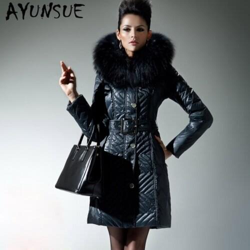 AYUNSUE Luxury Natural Raccoon Fur Hooded Womens Winter Down Jacket Female Duck Down Coat Thick Warm Parkas Woman Abrigos D077