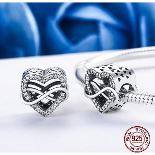 Endless love clear CZ heart shaped beads fit original 3MM charm bracelet 925 sterling silver jewelry making fashion gift