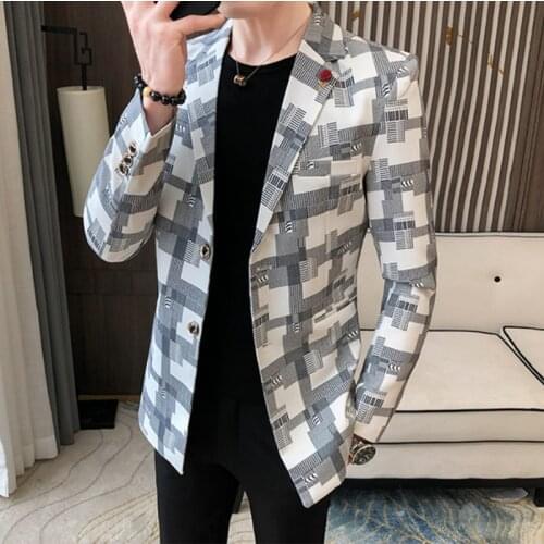 Brand clothing Mens Plaid Suit Blazer Jacket coats Men Korean Casual Slim Club Stage Singer Suit Dress Prom Blazers S-3XL