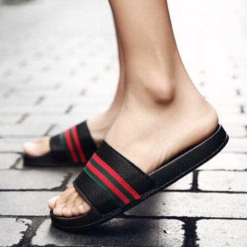 Brand Men Slippers Shoes Leather Summer Soft Footwear Fashion Male Water Shoes Slides Outdoor Rubber Flat Men Sandals Beach Shoe