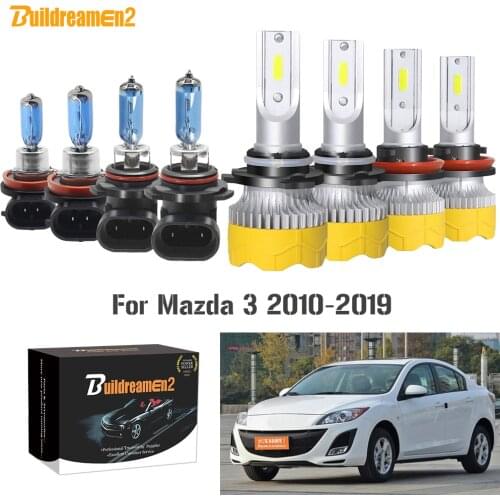 Buildreamen2 4 Pieces Car Accessories Headlight High Low Beam LED Halogen Bulb Headlamp 9005 H11 12V For Mazda 3 2010-2019
