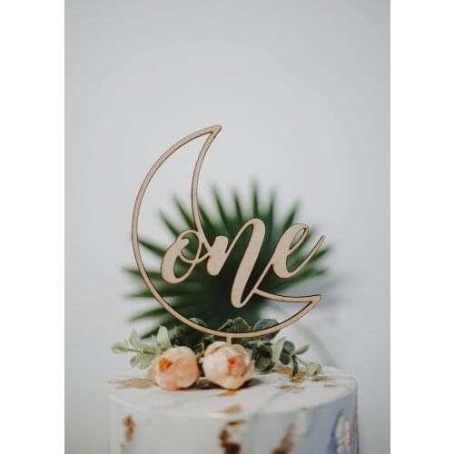 Wooden Age One Birthday Cake Topper Happy Birthday Cake Topper Babys First Birthday One Cake Topper BabyShower Party Decoration