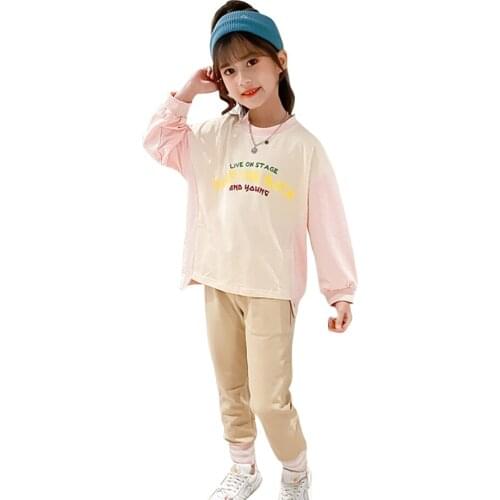 Children Sport Clothes Letter Costume For Girls Patchwork Tracksuit Girl Spring Autumn Kids Clothing 6 8 10 12 14