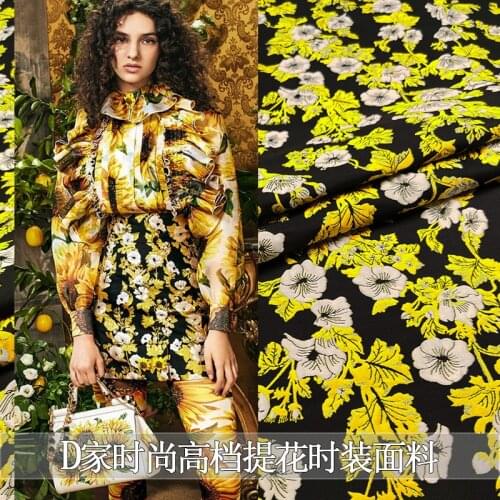 145cm width France import blue floral fashion Metallic Jacquard Brocade Fabric, 3D yarn dyed fabric for Women Dress