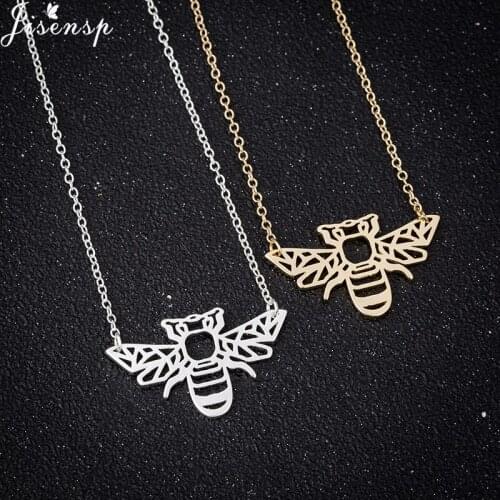 Jisensp Origami Lovely Bee Pendant Necklace Vintage Hollow Honeybee Choker Necklace Fashion Jewelry for Women Party Gift