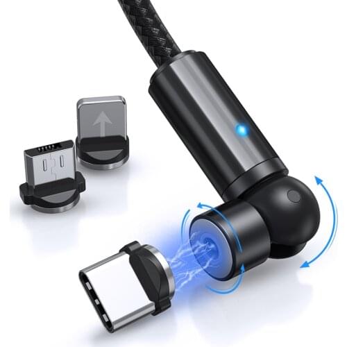 TOPK AM68 540 Rotate Magnetic Cable USB Type C Cable Magnetic Charging Micro USB Cable for iPhone 7 8 11 6 Plus XR XS XiaoMi